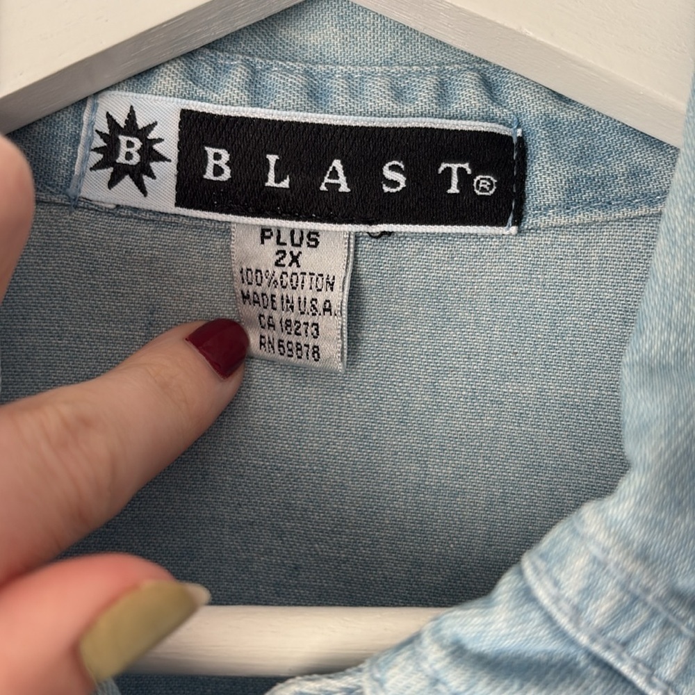 Vintage Blast Light Blue Western Denim 100% Cotton Button-Up Shirt - 2X - Picture 2 of 6